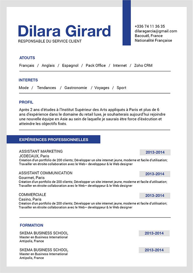 cv sans photo exemple