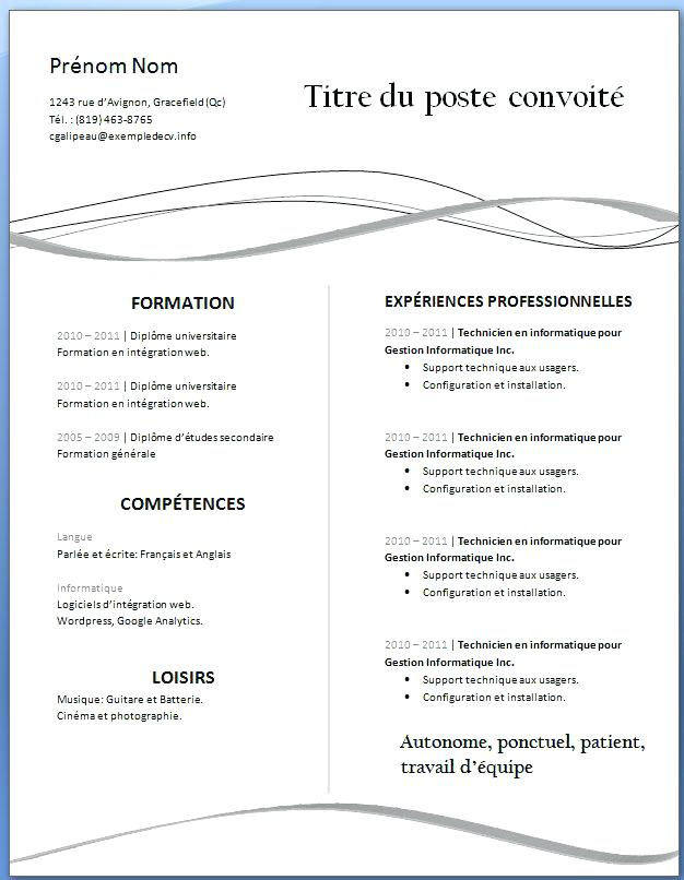 cv simple gratuit a telecharger
