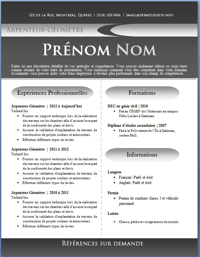 cv type word gratuit