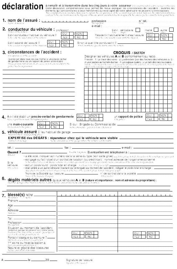 declaration d'accident a l'assurance