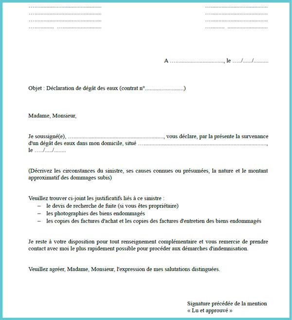 declaration de sinistre degat des eaux