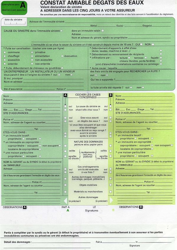 declaration de sinistre degat des eaux