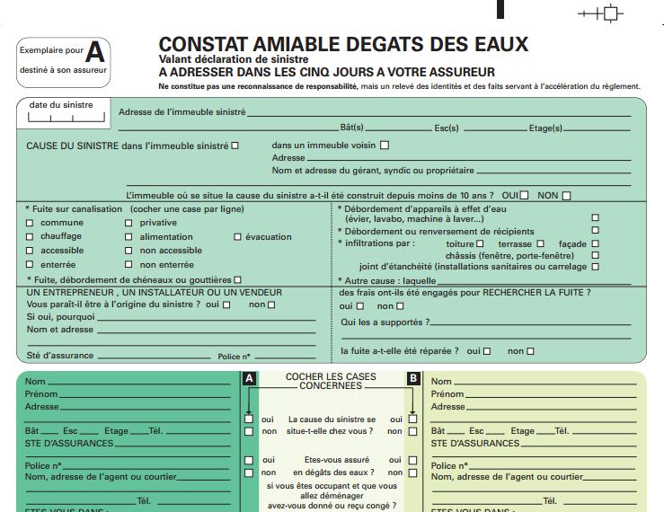 declaration de sinistre degat des eaux