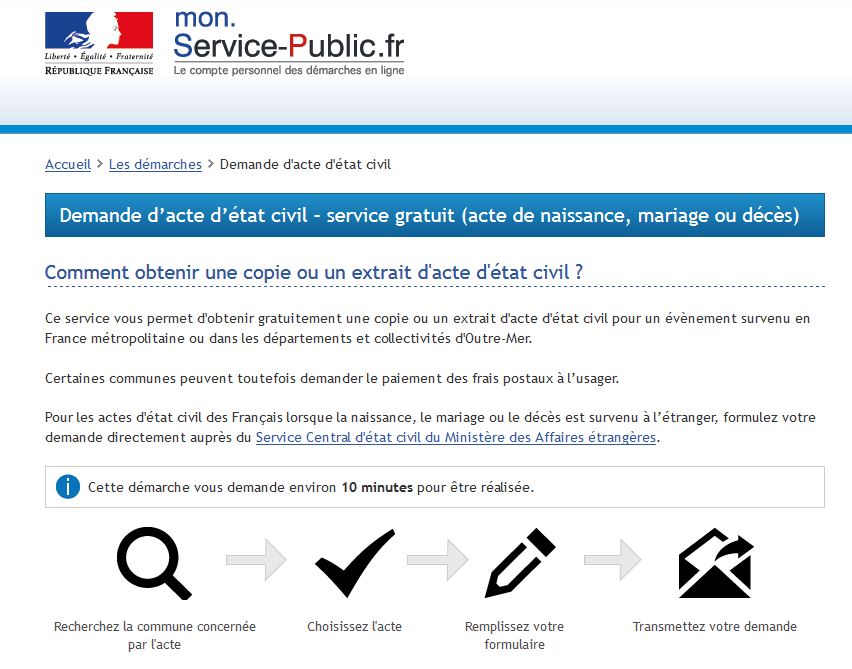 demande d acte de naissance en france