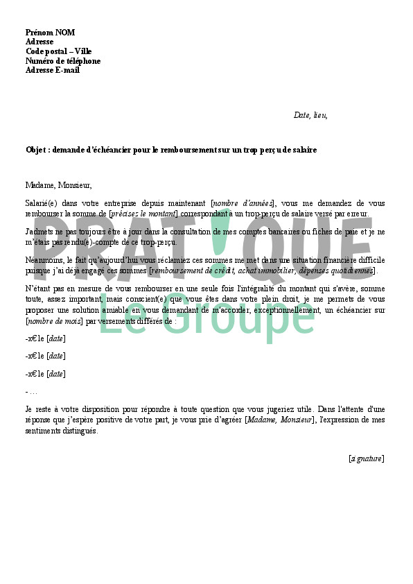 demande d'avance sur salaire modele de lettre