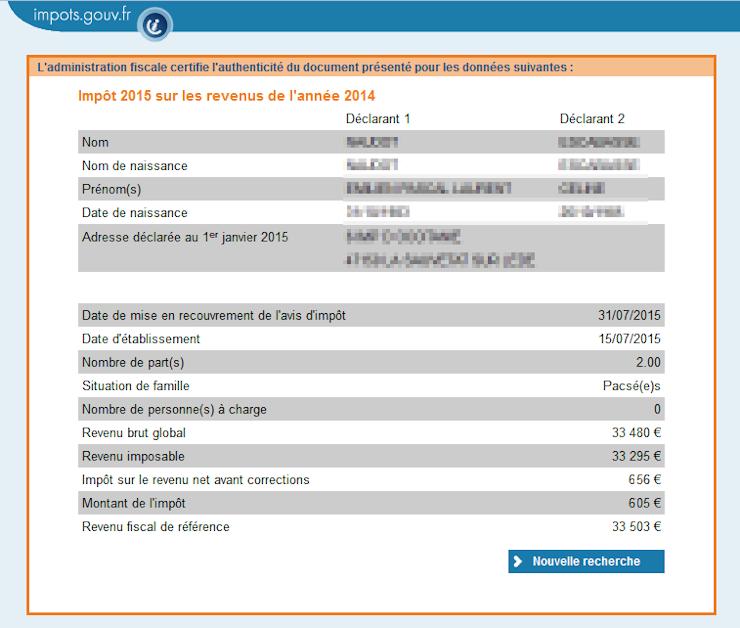 demande d'avis d'imposition