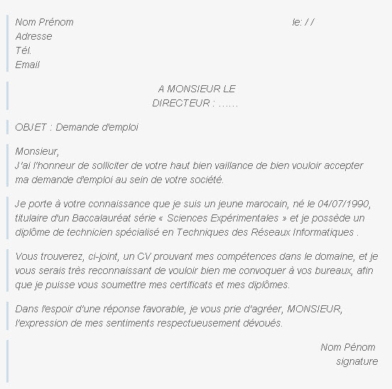 demande d'emploi au maroc