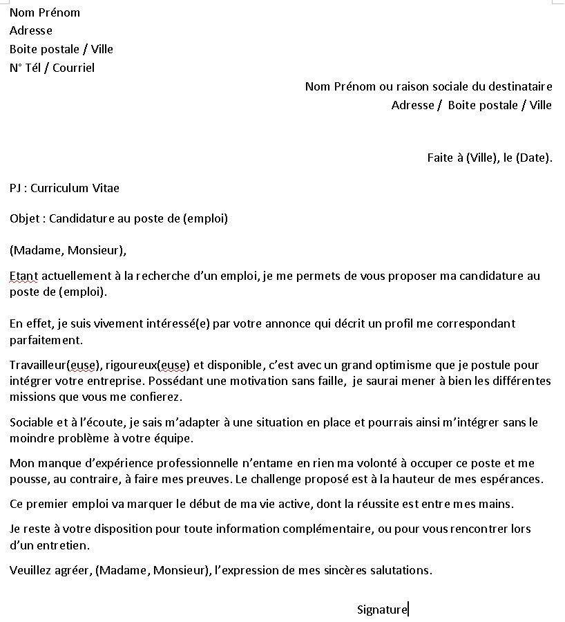 demande d'emploi manuscrite gratuite