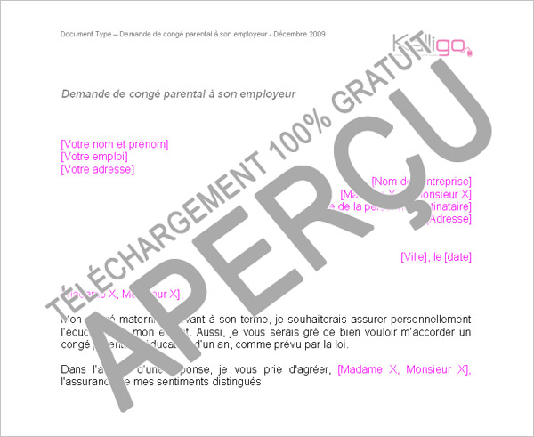demande de conge parental