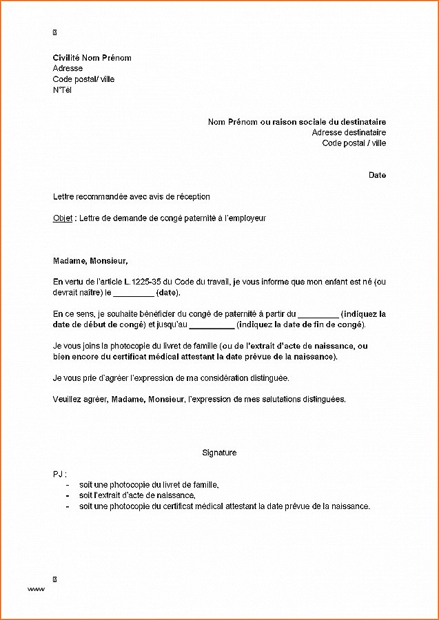 demande de conge paternite lettre