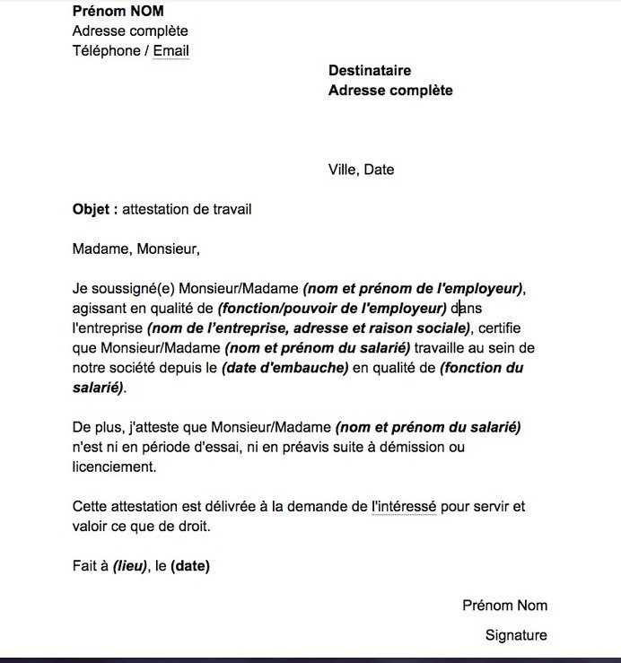 demande de preavis travail