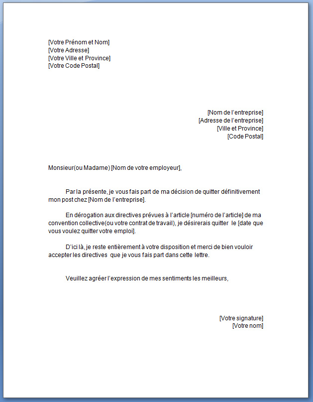 demande de preavis travail
