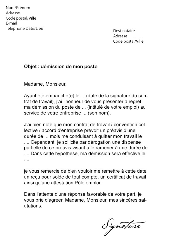 demande de preavis travail