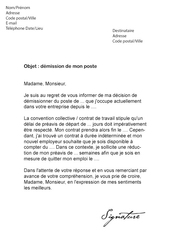 demande de preavis travail