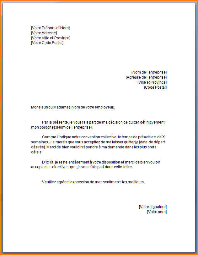 demande de preavis travail