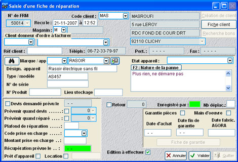 demande de reparation materiel