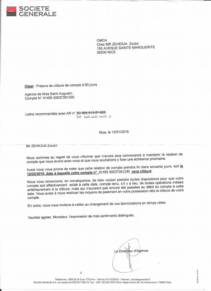 demande de resiliation compte bancaire