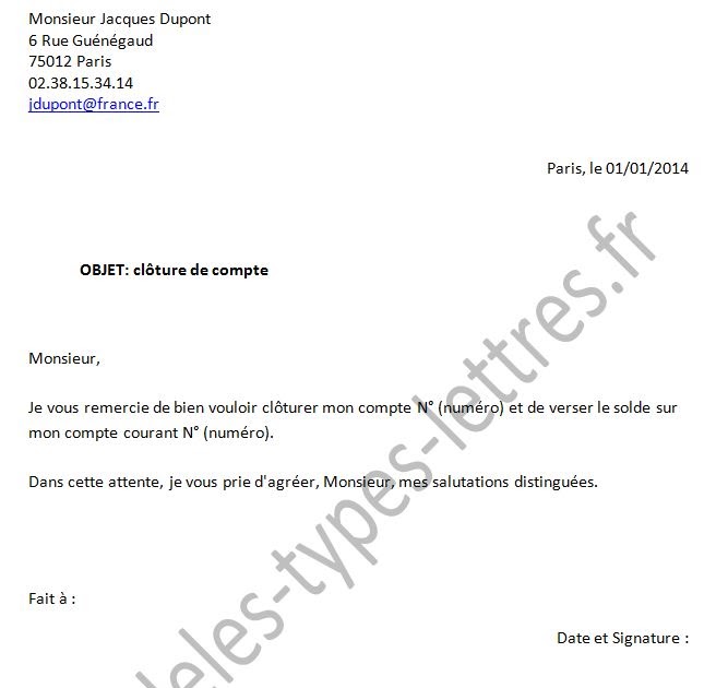 demande de resiliation compte bancaire