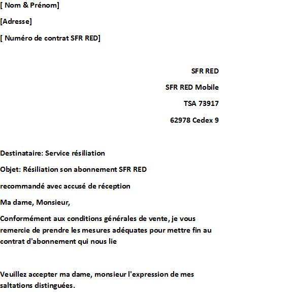 demande de resiliation de contrat sfr