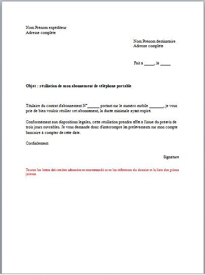 demande de resiliation ligne telephonique fixe