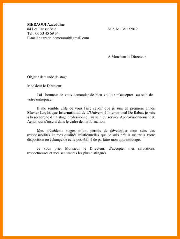 demande de stage exemple de lettre