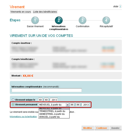 demande de virement permanent