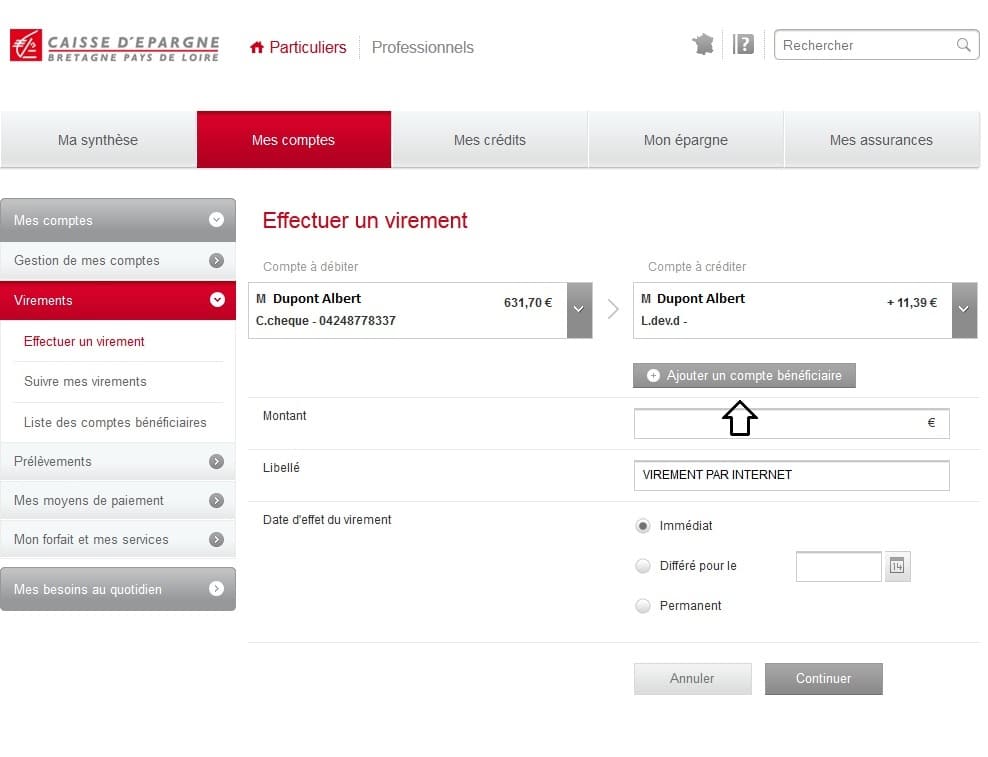 demande de virement permanent