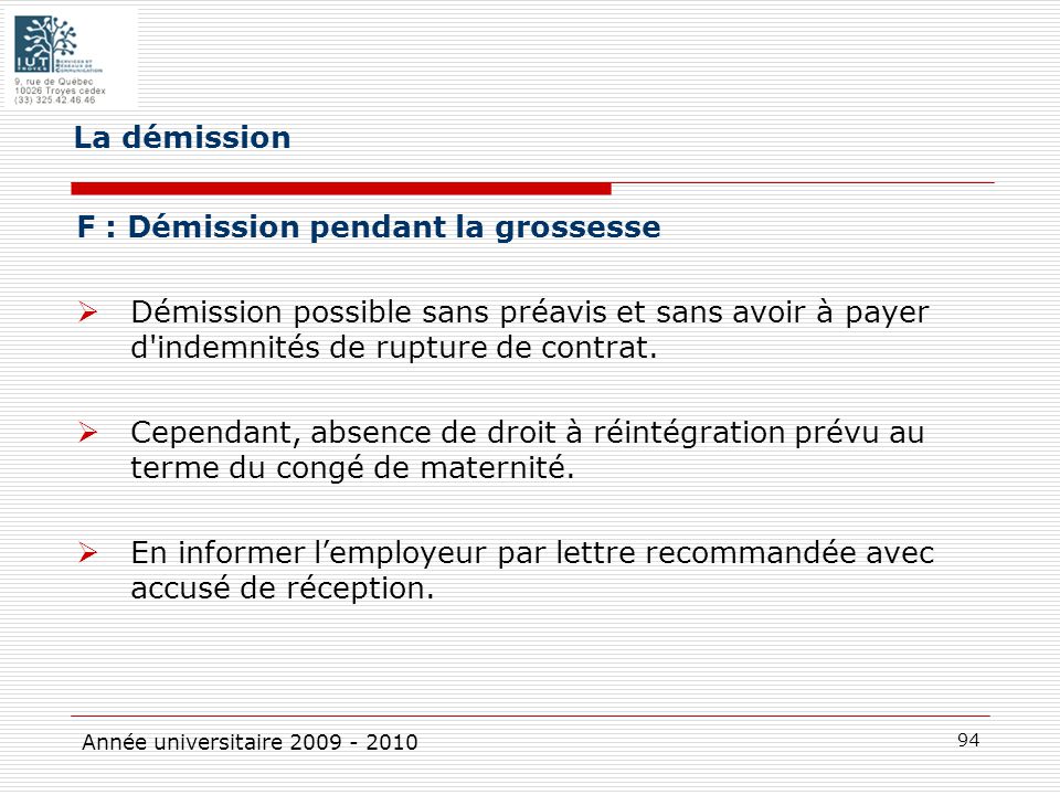 demission conge maternite
