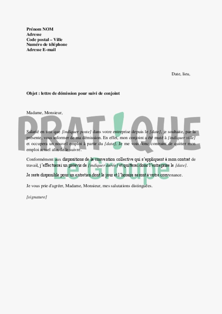 demission pour suivre son conjoint