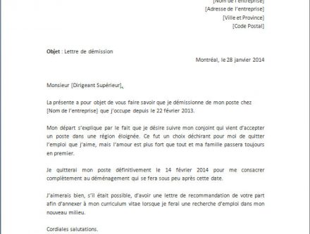 demission pour suivre son conjoint