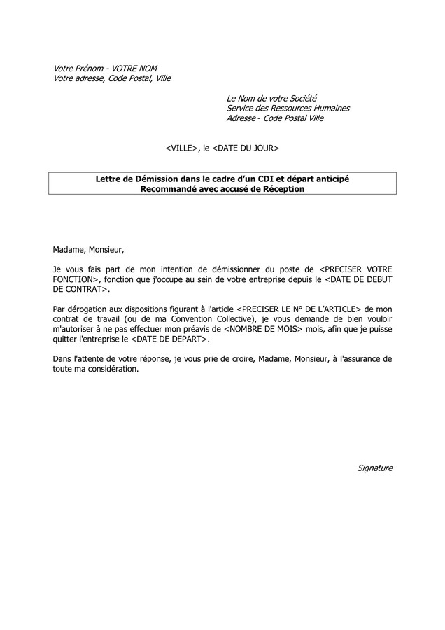 demissionner d'un cdi