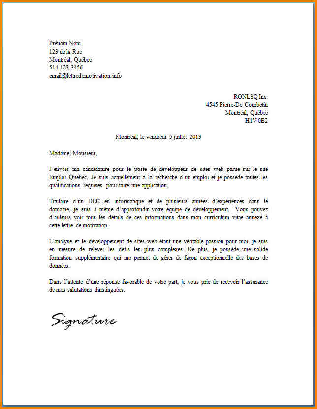 des lettres types