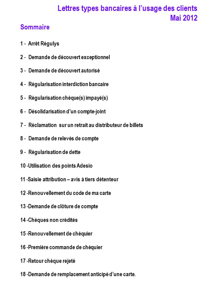 des lettres types