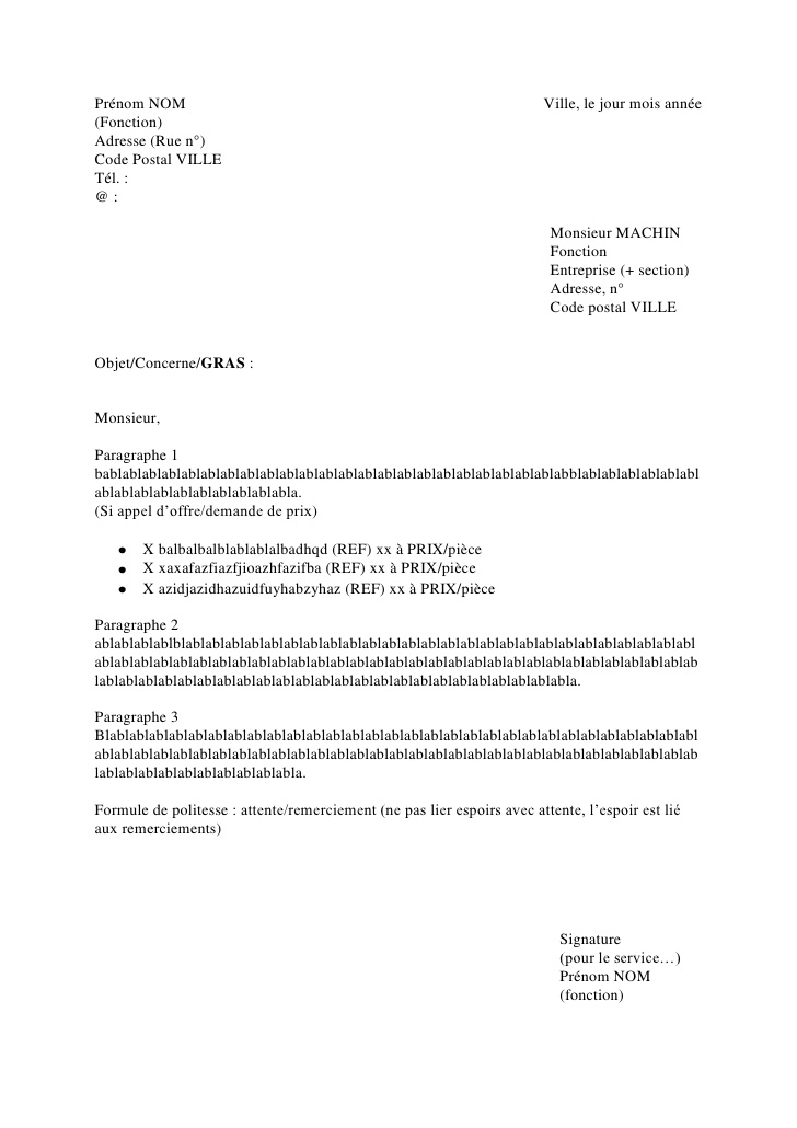 des lettres types