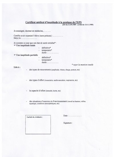 dispense de sport au college