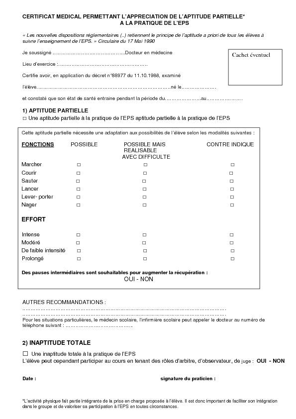 dispense de sport au college
