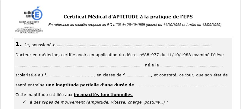 dispense de sport au college