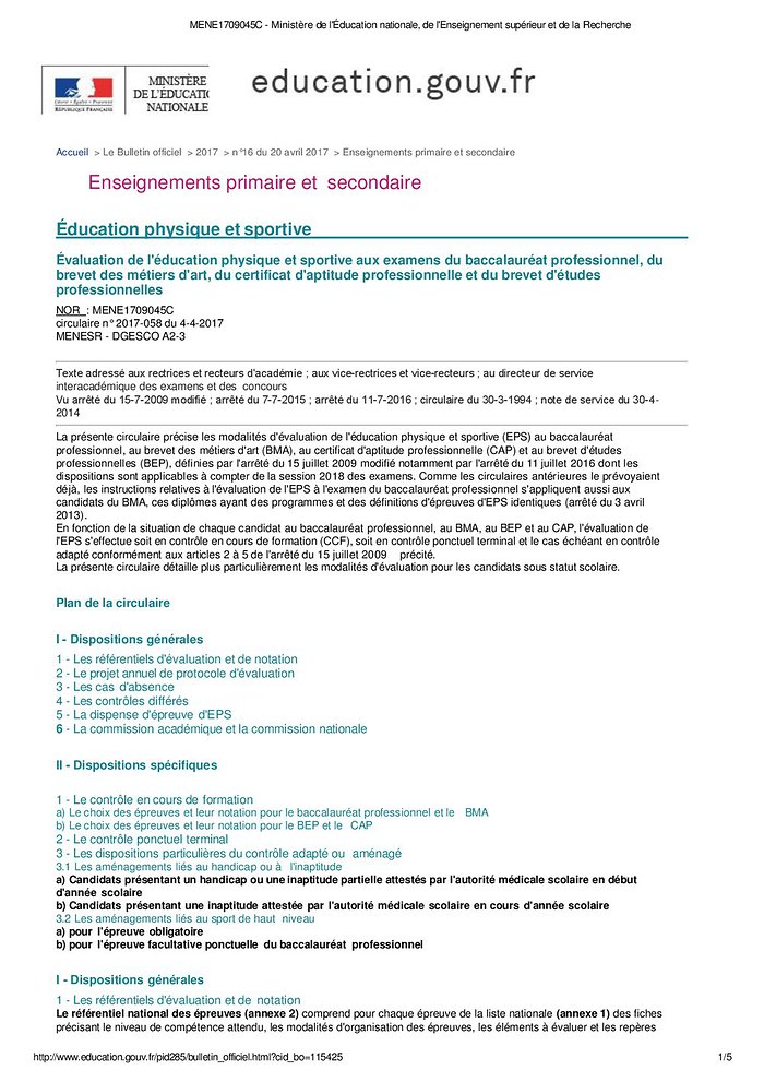 dispense de sport college