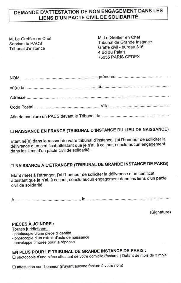 dissolution de pacs lettre