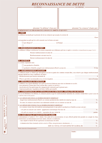 document reconnaissance de dette entre particulier
