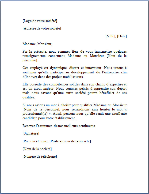example de lettre