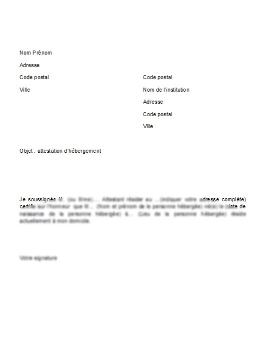 exemplaire d'attestation d'hebergement