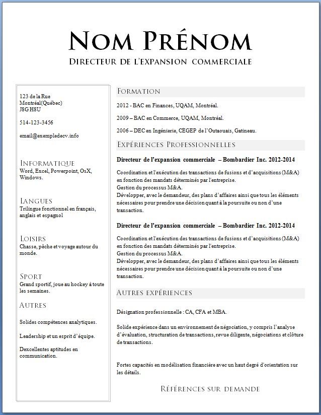 exemplaire de cv vierge