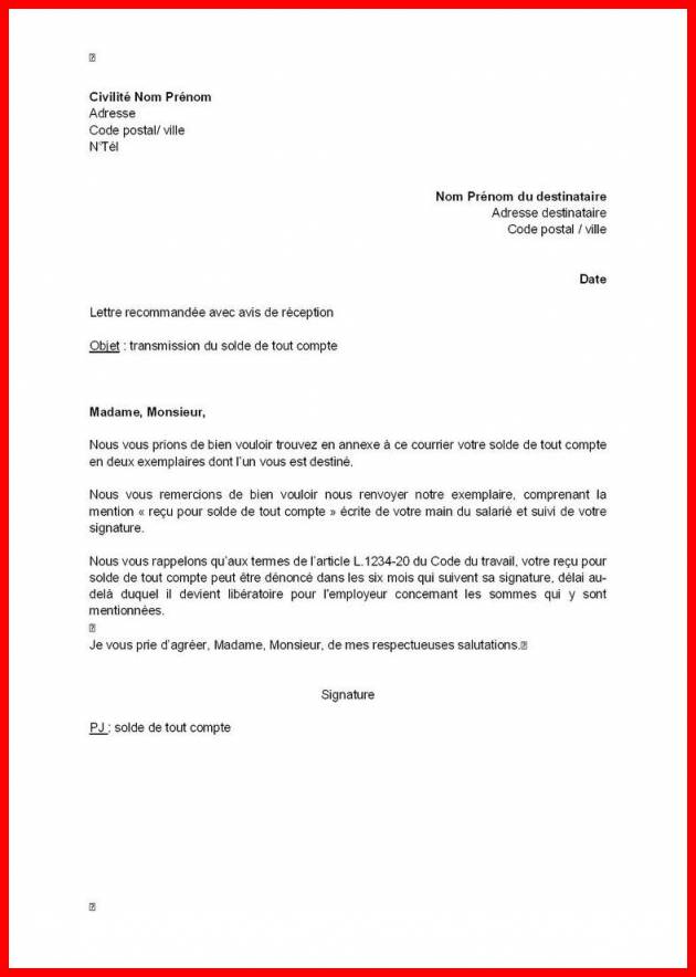 exemplaire de lettre de reclamation
