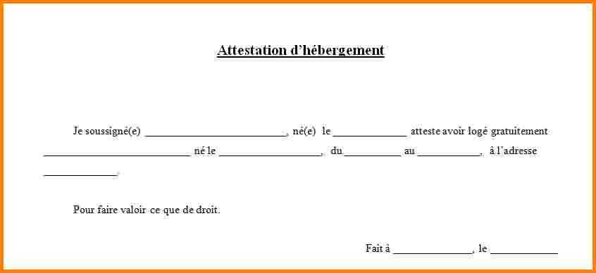 exemple attestation d'hebergement a titre gratuit
