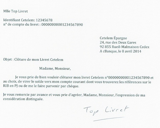 exemple courrier cloture compte bancaire