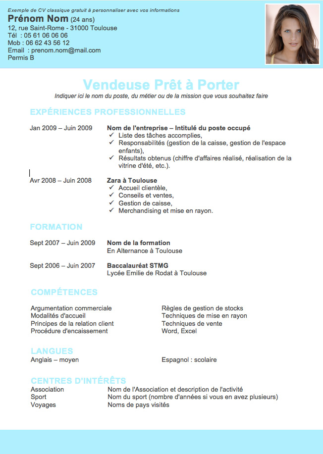 exemple cv en francais gratuit