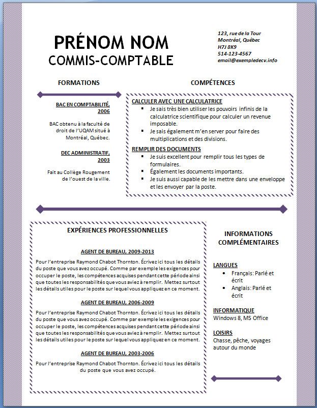 exemple cv gratuit a imprimer