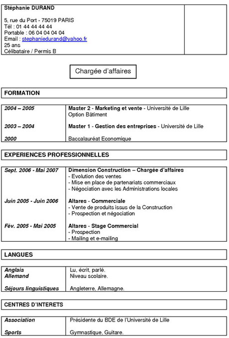 exemple cv gratuit a imprimer