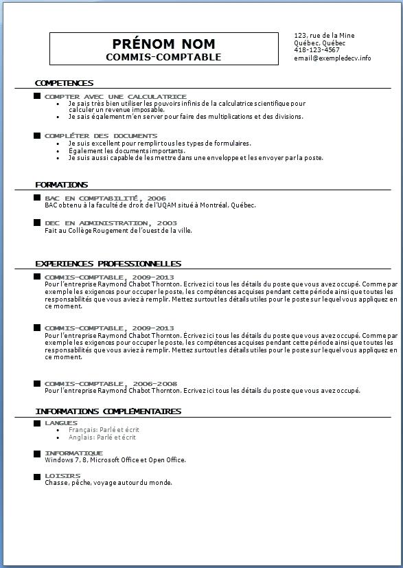 exemple cv gratuit a imprimer